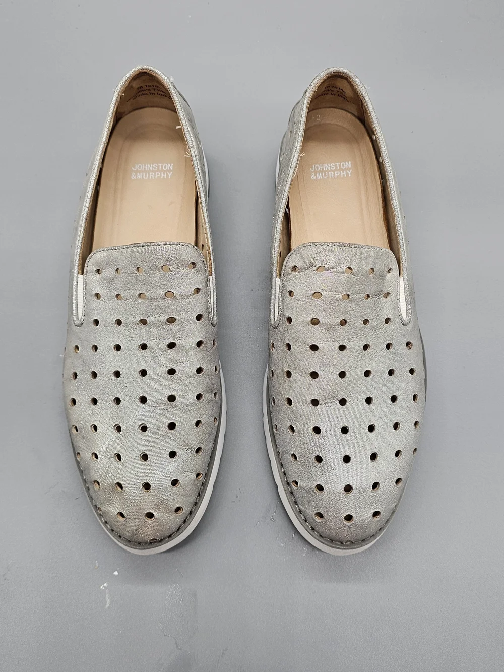 Johnston & Murphy Perforated Suede Slip-Ons - Gray